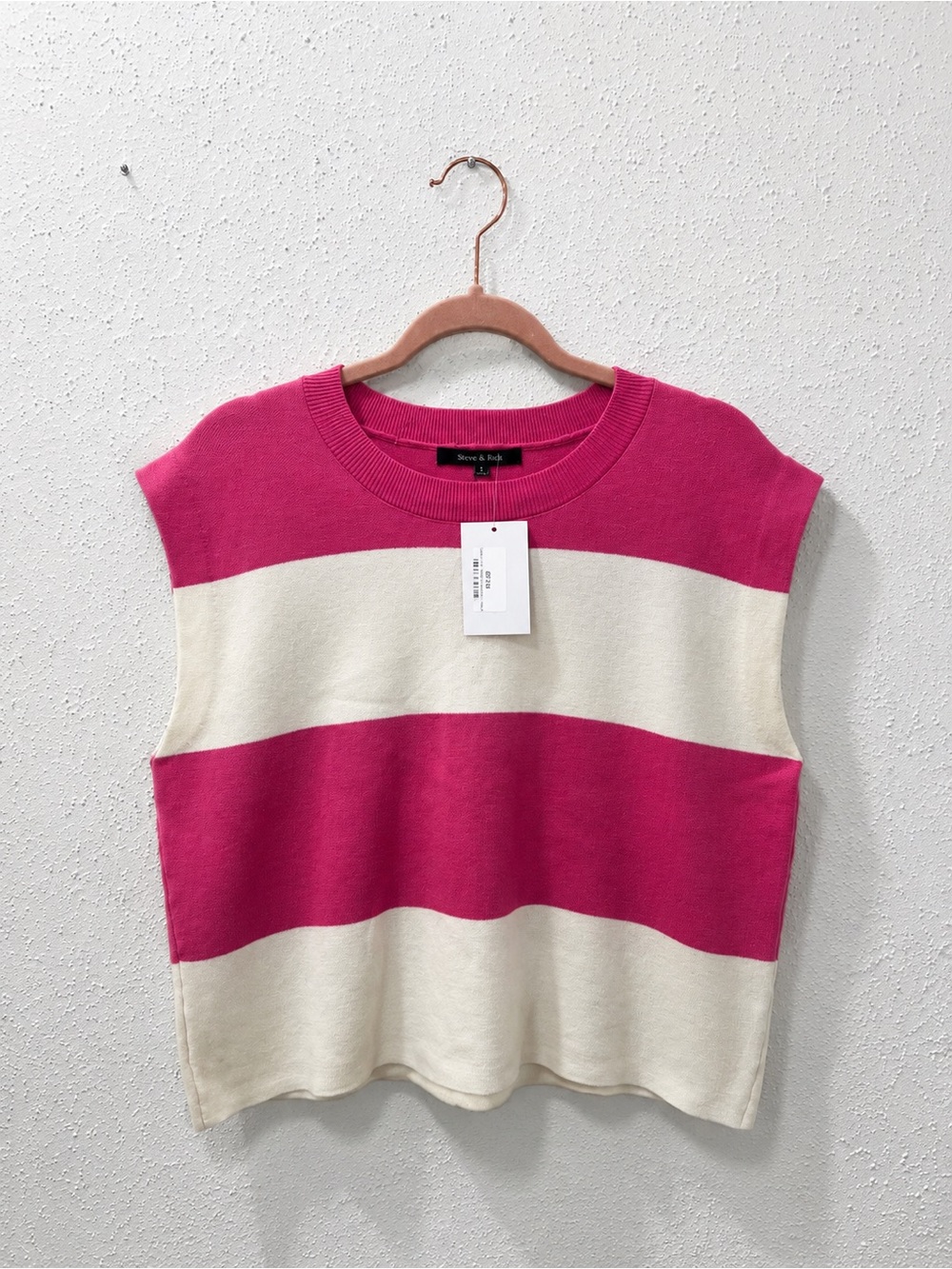 Oversized Crew Neck Stripe Sweater Vest - Boutique